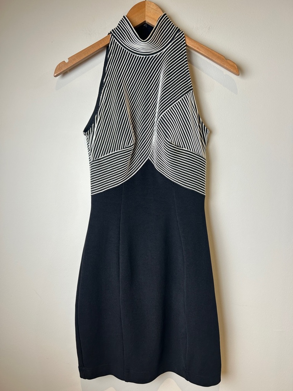 Tadashi Vintage 90’s Black & White Striped Halter Bodycon Sexy Mini Dress